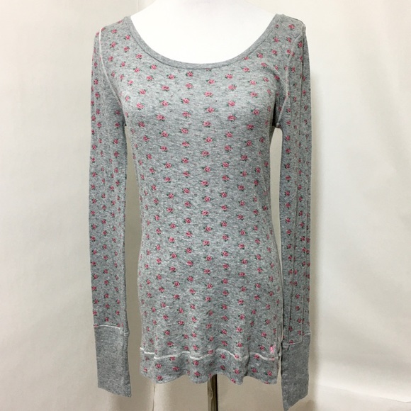 PINK Victoria's Secret Tops - Pink Victorias Secret Gray Floral Thermal Top L